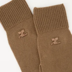 Beige Lana Unisex Guanti con Logo
