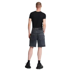 Bermuda in Denim Nero Usato con Cinturino Laterale