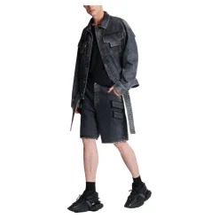 Bermuda in Denim Nero Usato con Cinturino Laterale