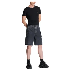 Bermuda in Denim Nero Usato con Cinturino Laterale