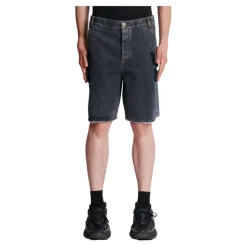Bermuda in Denim Nero Usato con Cinturino Laterale
