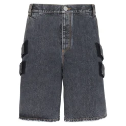 Bermuda in Denim Nero Usato con Cinturino Laterale