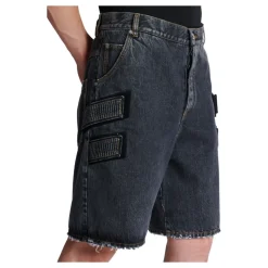 Bermuda in Denim Nero Usato con Cinturino Laterale