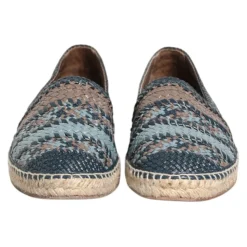 Blu Grigio Intrecciato Pelle Espadrillas Scarpe