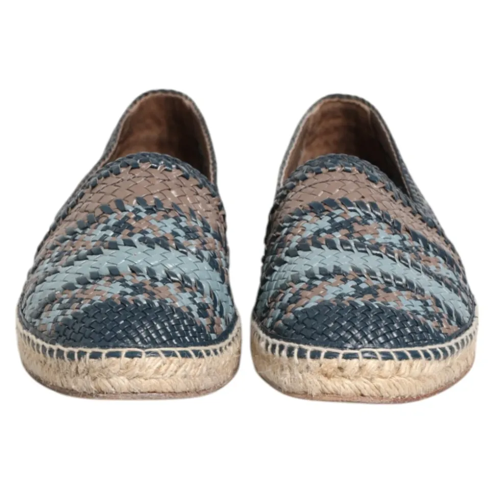 Blu Grigio Intrecciato Pelle Espadrillas Scarpe