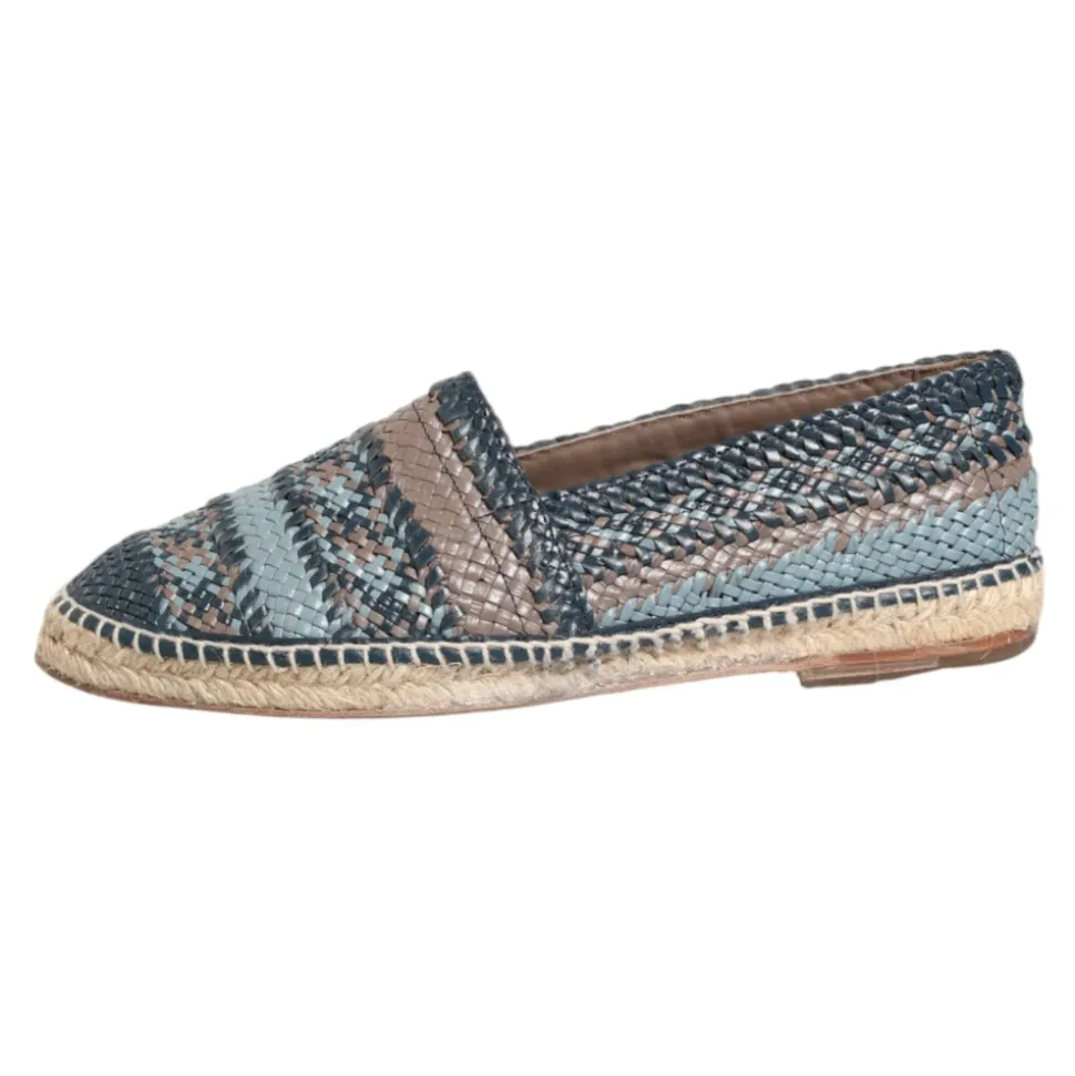 Blu Grigio Intrecciato Pelle Espadrillas Scarpe