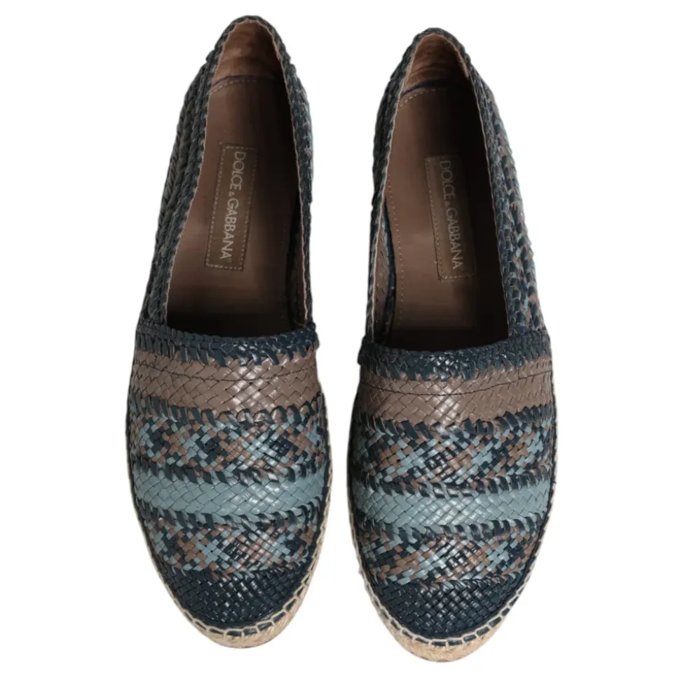 Blu Grigio Intrecciato Pelle Espadrillas Scarpe