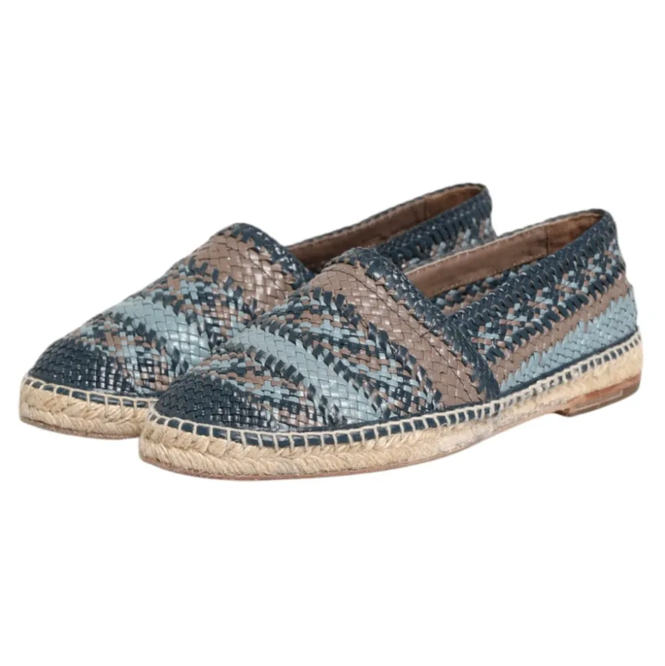 Blu Grigio Intrecciato Pelle Espadrillas Scarpe