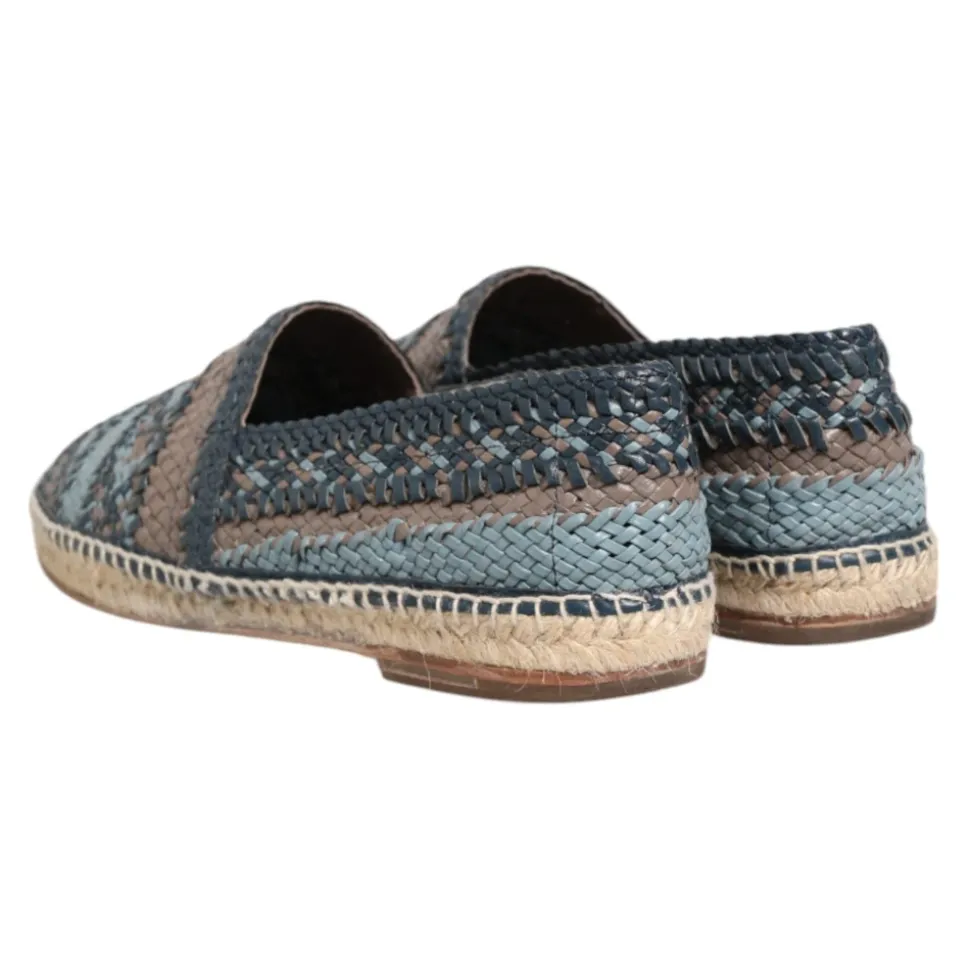Blu Grigio Intrecciato Pelle Espadrillas Scarpe