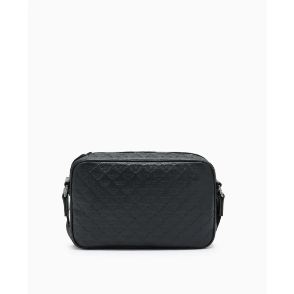 Borsa a spalla in pelle con aquila stampata all-over