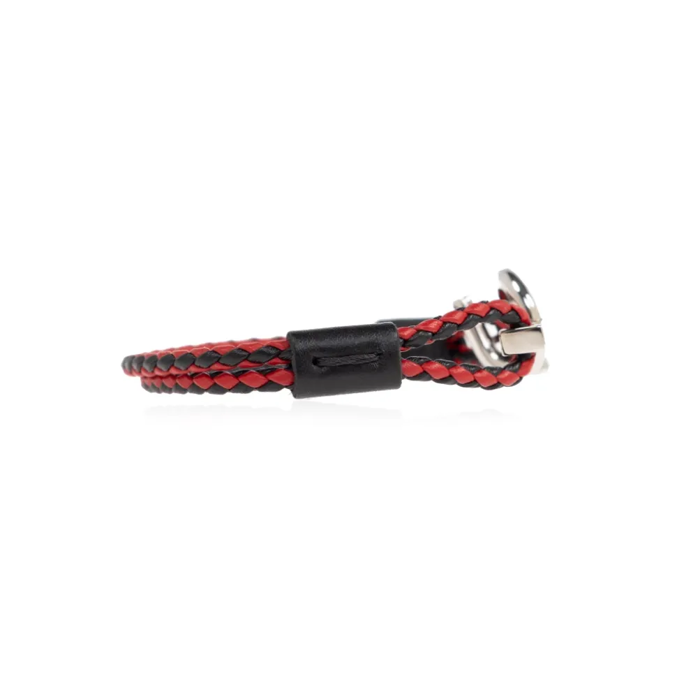 Bracciale Gancini Bicolore in Pelle Intrecciata