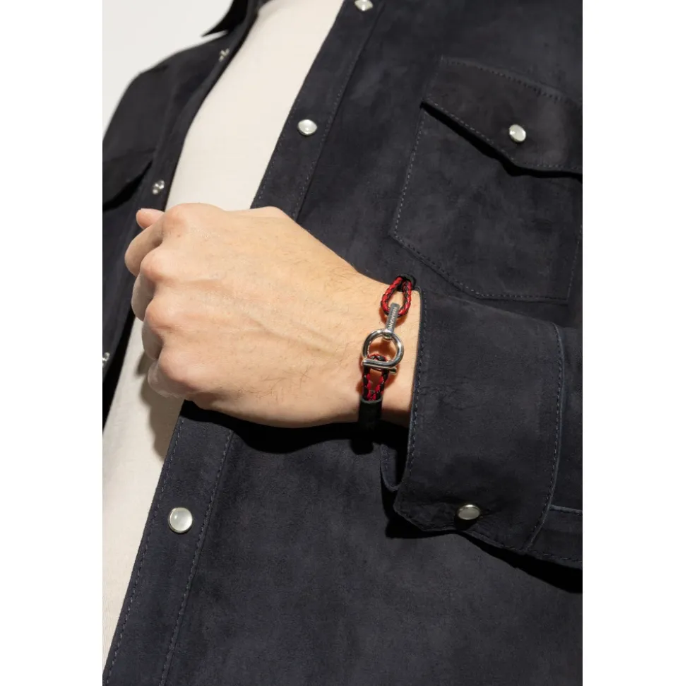 Bracciale Gancini Bicolore in Pelle Intrecciata