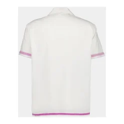 Camicia a Righe in Cotone Bianco e Rosa