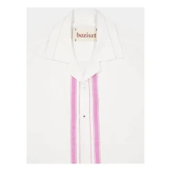 Camicia a Righe in Cotone Bianco e Rosa