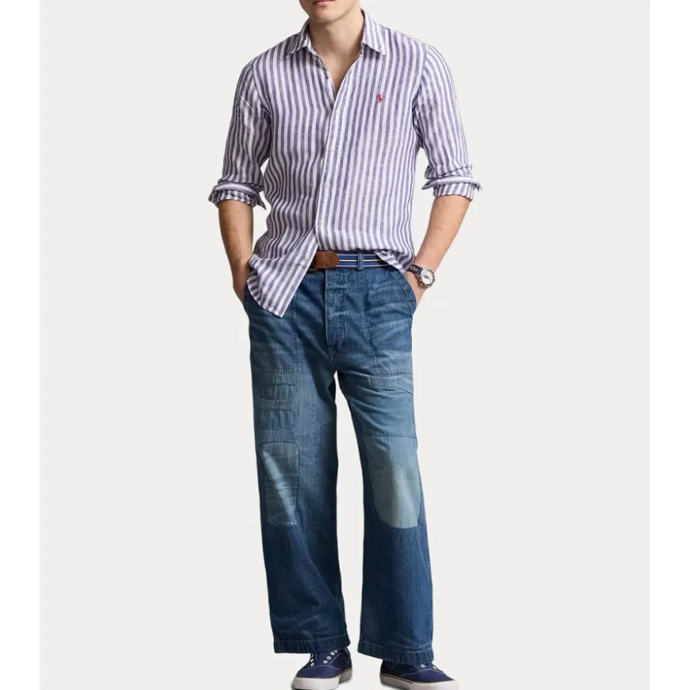 Camicia a righe in lino Custom Fit