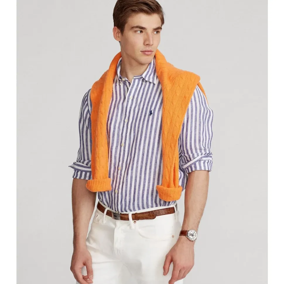 Camicia a righe in lino Custom Fit