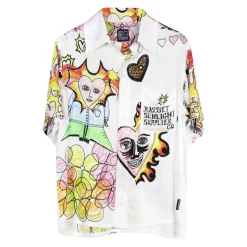 Camicia bianca a maniche corte con stampa grafica