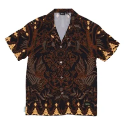 Camicia Bowling Batik Manica Corta Marrone