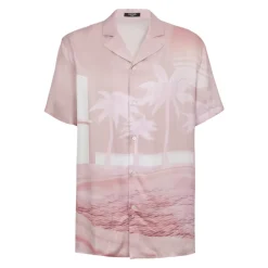 Camicia da pigiama a maniche corte in twill con stampa Cartolina