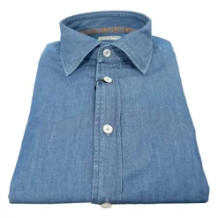 Camicia in Denim con Colletto Francese Piccolo