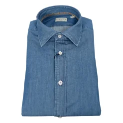 Camicia in Denim con Colletto Francese Piccolo