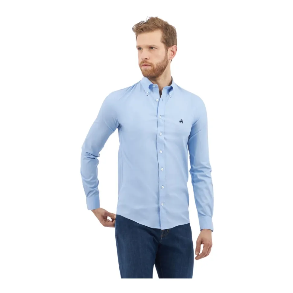 Camicia Uomo in Cotone Stretch, Vestibilità Regular, Non Stira, con Collo Button-Down