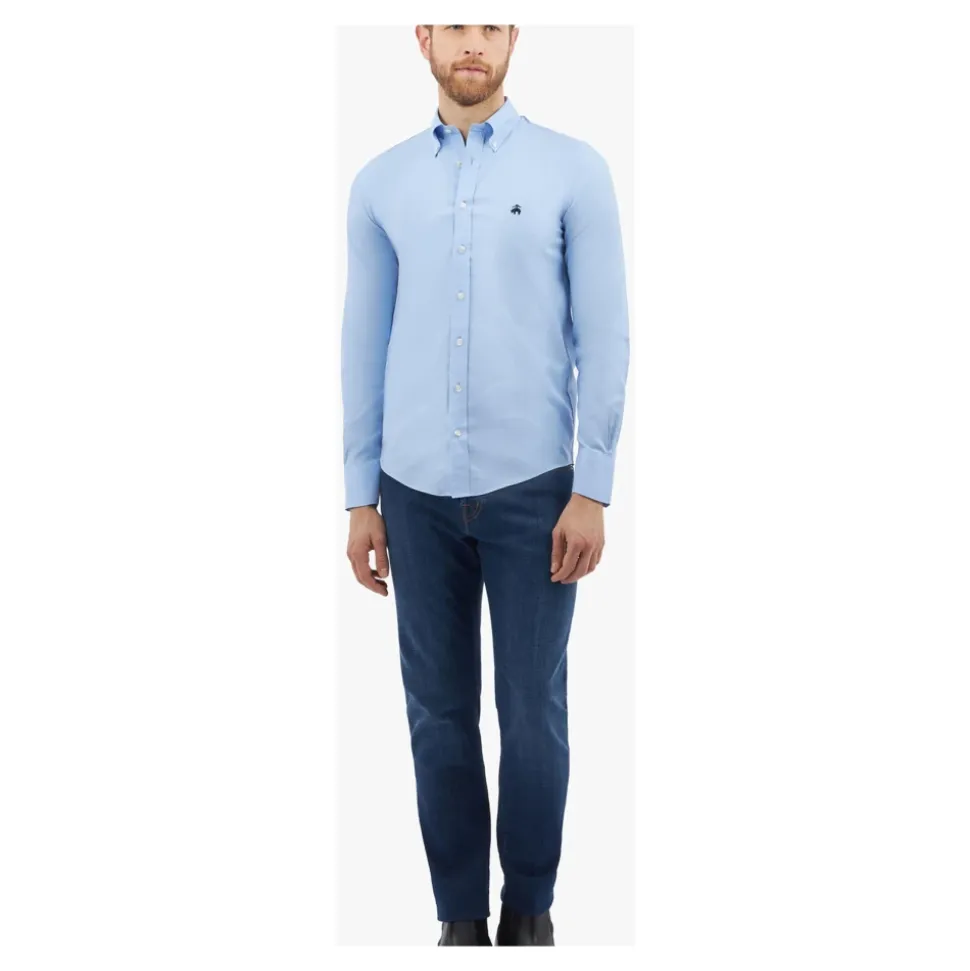 Camicia Uomo in Cotone Stretch, Vestibilità Regular, Non Stira, con Collo Button-Down