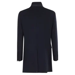 Cappotto in Lana Blu Scuro Colletto Alto