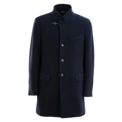 Cappotto in Lana Blu Scuro Colletto Alto