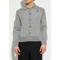 Cardigan in Lana con Logo Ricamato
