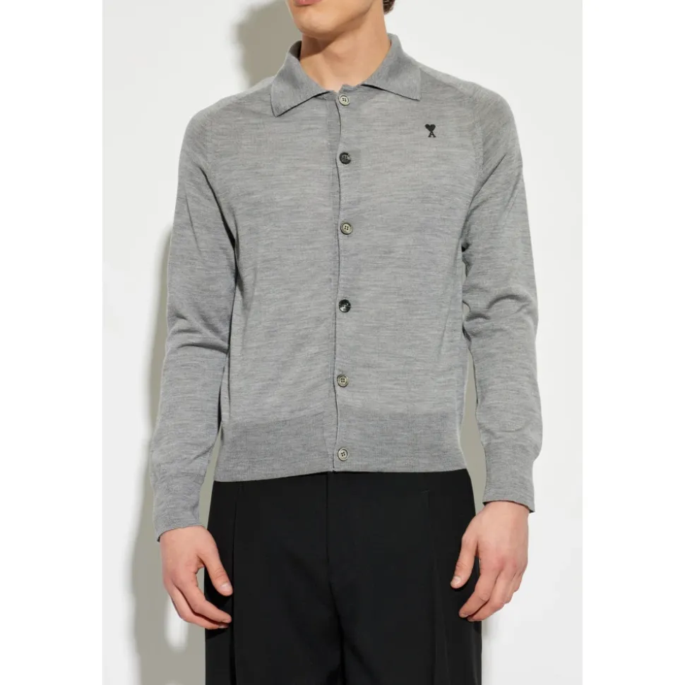 Cardigan in Lana con Logo Ricamato