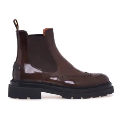 Chelsea boot stile inglese Santoni in pelle lucida effetto anticato