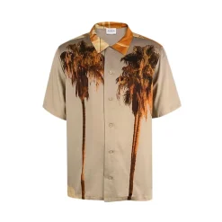 Chemise grigia a maniche corte con stampe arancioni