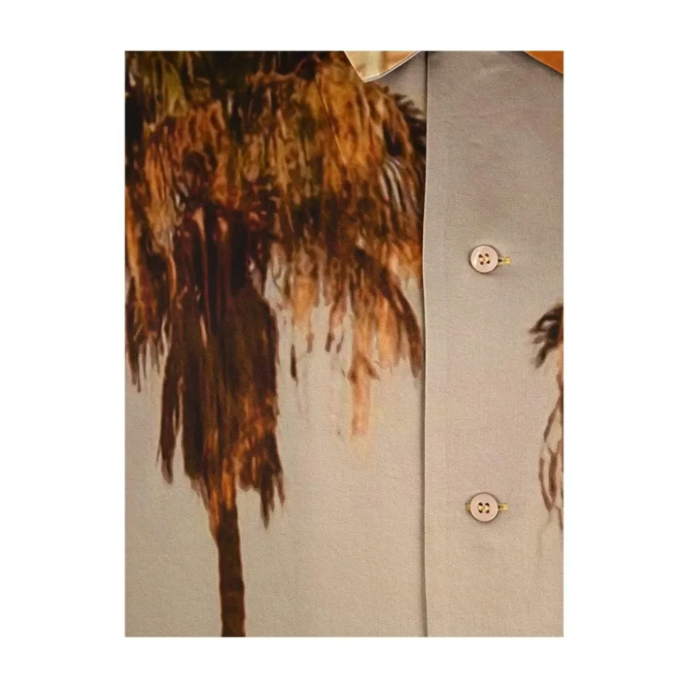 Chemise grigia a maniche corte con stampe arancioni