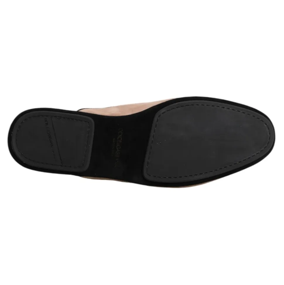 Ciabatte Piatte in Pelle Scamosciata Beige