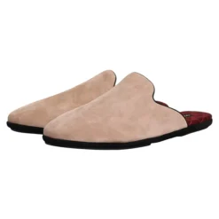 Ciabatte Piatte in Pelle Scamosciata Beige