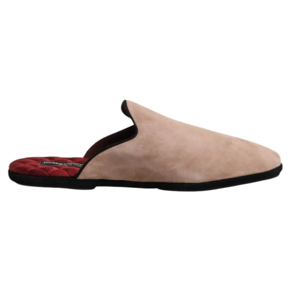 Ciabatte Piatte in Pelle Scamosciata Beige
