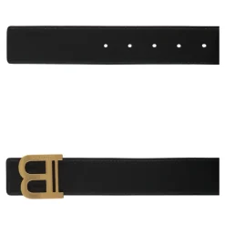 Cintura elegante in pelle nera con fibbia dorata