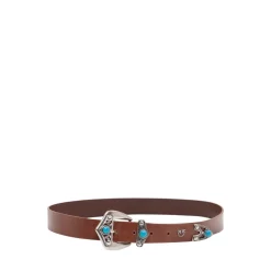 Cintura in pelle con pietre turchesi, 3 cm