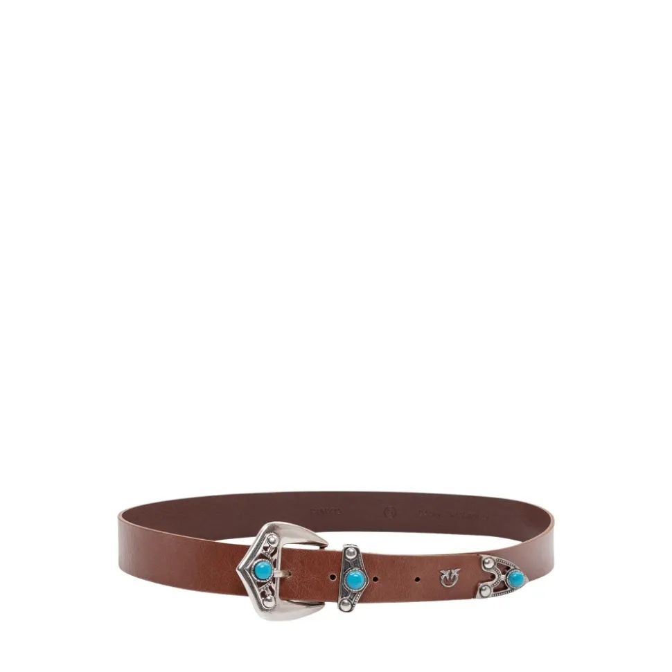 Cintura in pelle con pietre turchesi, 3 cm