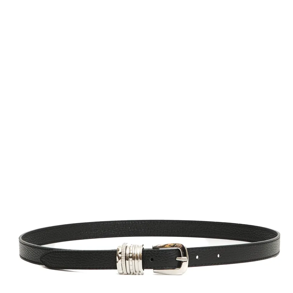 Cintura in Pelle Nera con Fibbia Argento