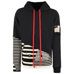 Felpa con Cappuccio Distressed in Cotone con Patch Logo