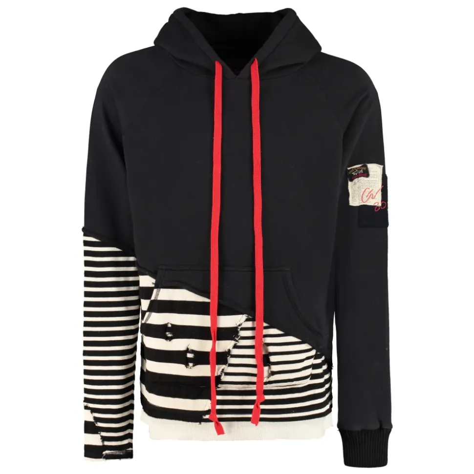 Felpa con Cappuccio Distressed in Cotone con Patch Logo