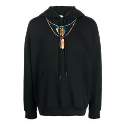 Felpa con Cappuccio e Collana di Piume Nere e Rosse