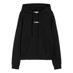 Felpa con Cappuccio Nera in Cotone con Logo Stampato