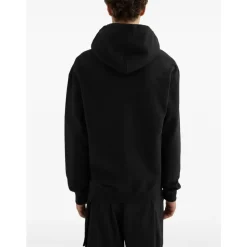 Felpa con Cappuccio Nera in Cotone con Logo Stampato