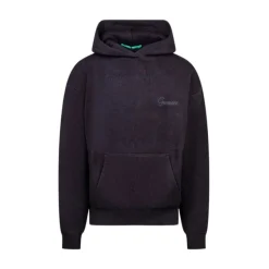 Felpa con cappuccio nera in maglia con orlo a coste
