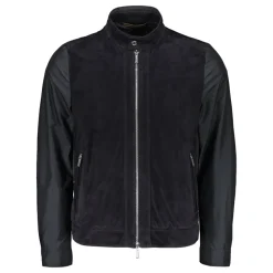 Giacca con pannello in pelle e zip intera