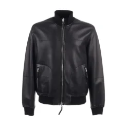 Giacca in pelle nera con chiusura lampo