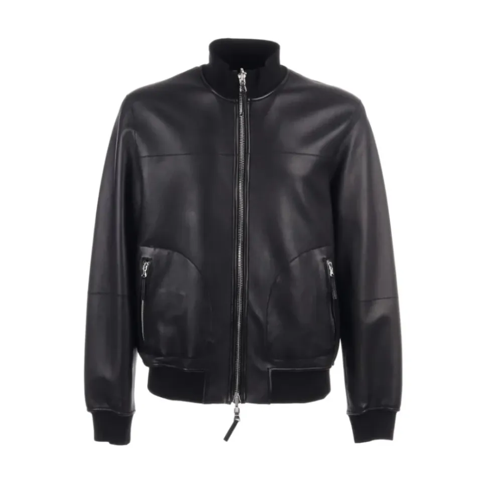 Giacca in pelle nera con chiusura lampo